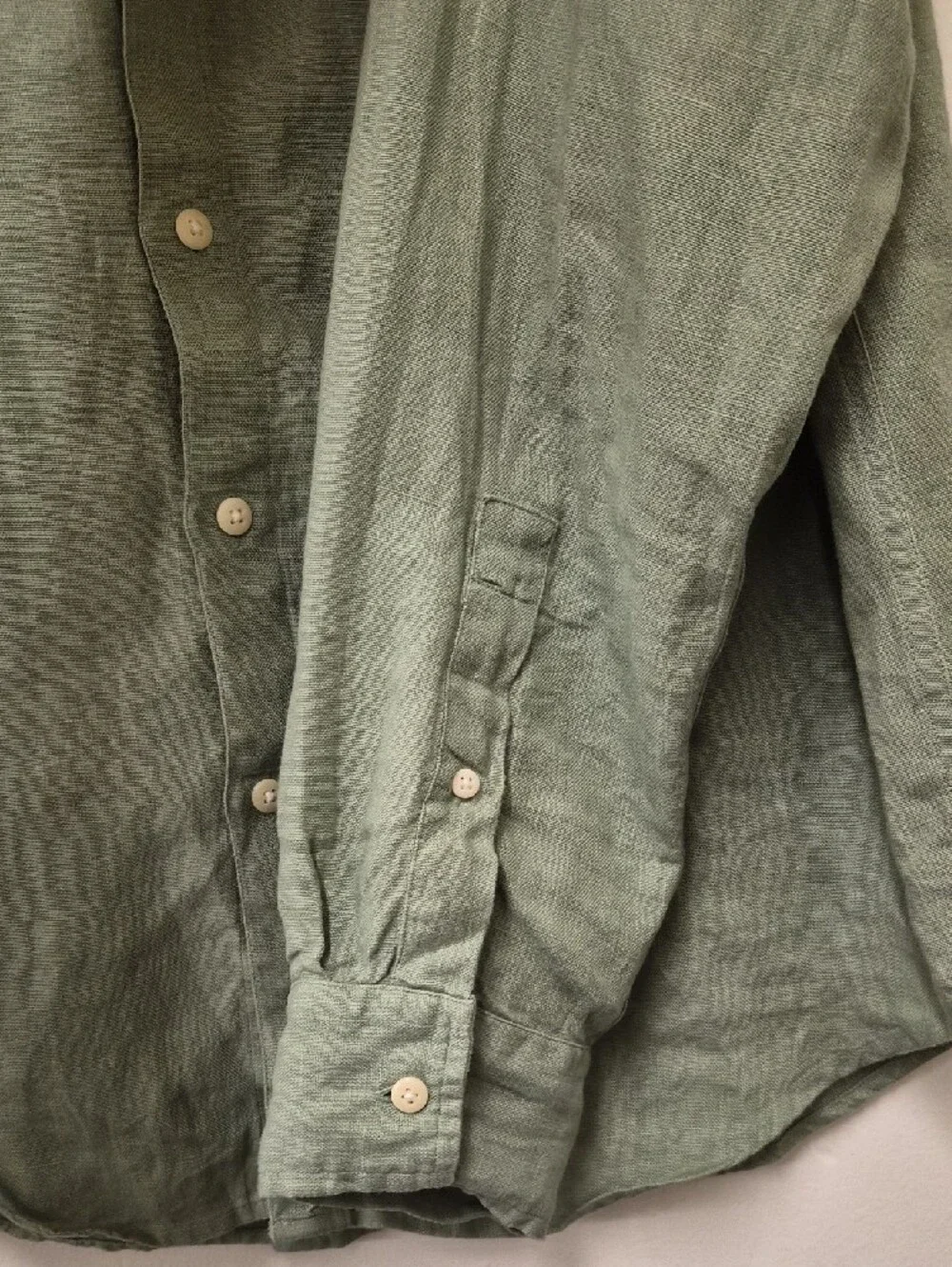 Alex Crane Men’s Sage Green Button-Down Linen Shirt Size L